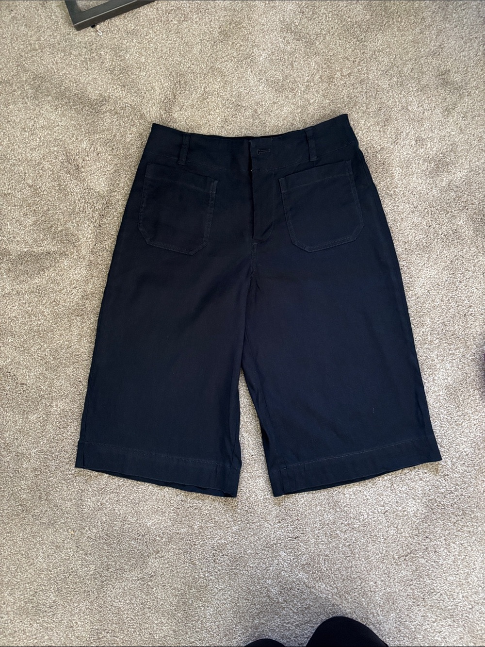 Maeve “The Colette” Navy Stretch-Linen Bermuda Shorts
